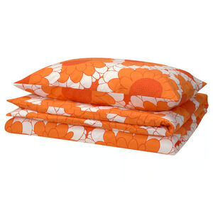 IKEA KRANSMALVA Duvet Cover & Pillowcase, Orange, Twin (105.720.32) NEW